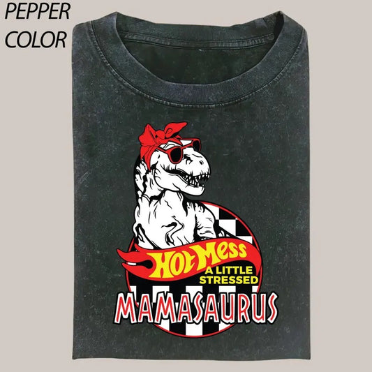 Comfort Colors Hot Mess Mamasaurus Stressed Vintage Graphic Shirt, Bleached Mom T-Shirt, Boy Mama Race Car Mom Shirt, Mother Day Gift