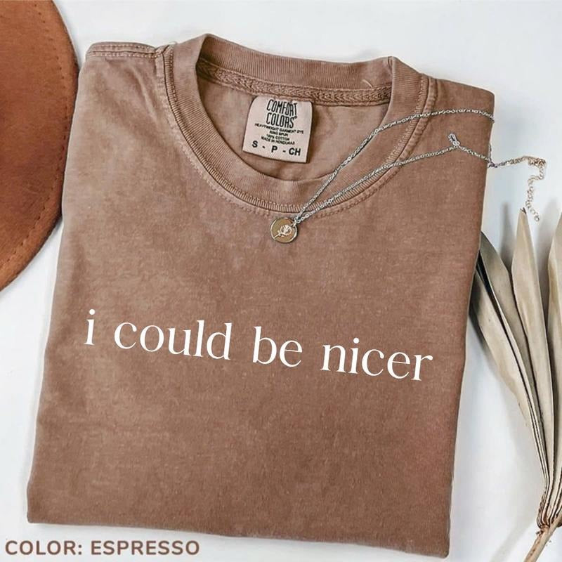 Comfort Colors I Could Be Nicer T-Shirt, Funny Tee, Sarcastic Small Text T-Shirt, Sassy Graphic Tee for Women