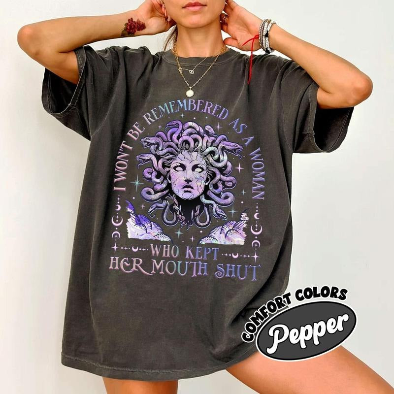 Comfort Colors I Won't Be Remembered As A Woman Who Kept Her Mouth Shut T-Shirt, Medusa Feminist T-Shirt, Girl Power...