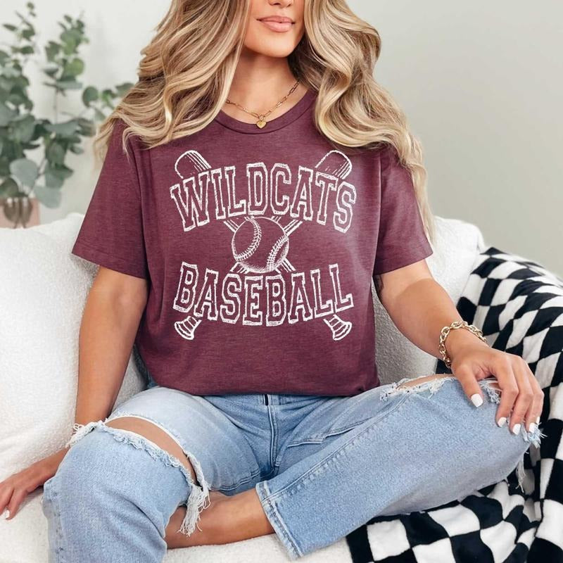 Comfort Colors Let's go WILDCATS baseball Custom spirit t-shirt, mascot team Spirit wear for baseball, baseball mom shirt...