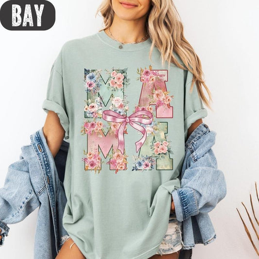 Comfort Colors Mama Floral Coquette T-Shirt Cute Mama Shirt, Mother's Day Gift Shirt, Mama's Birthday Gift, New Mom Gift,...