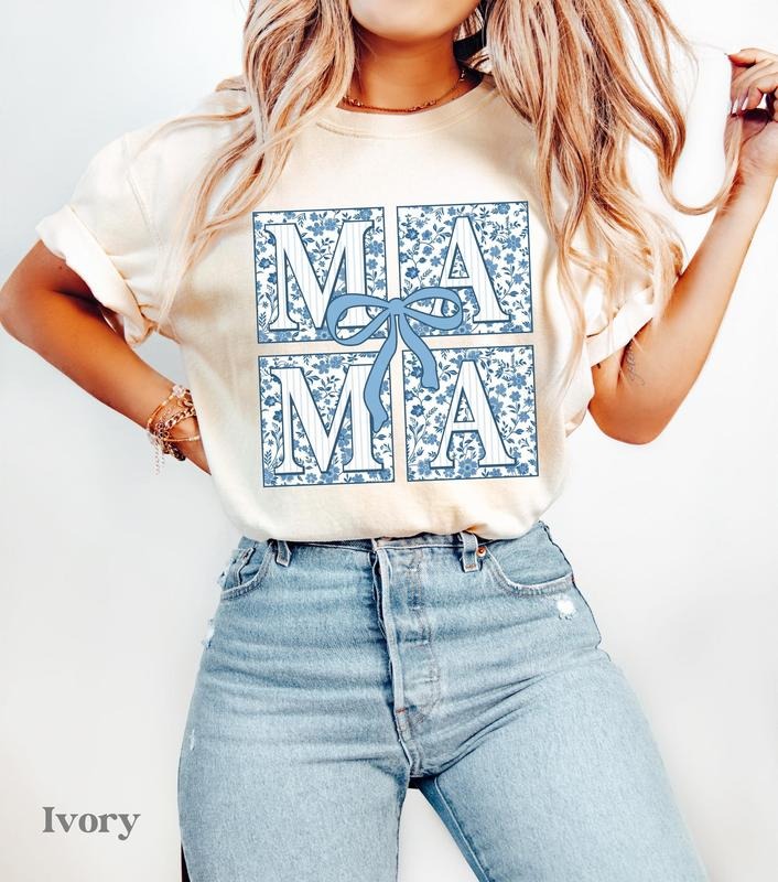Comfort Colors Mama Floral Shirt, Boy Mama Gifts, Mama Bow Coquette, Blue Chinoiserie, Mama Crewneck Tees, Mother's Day...