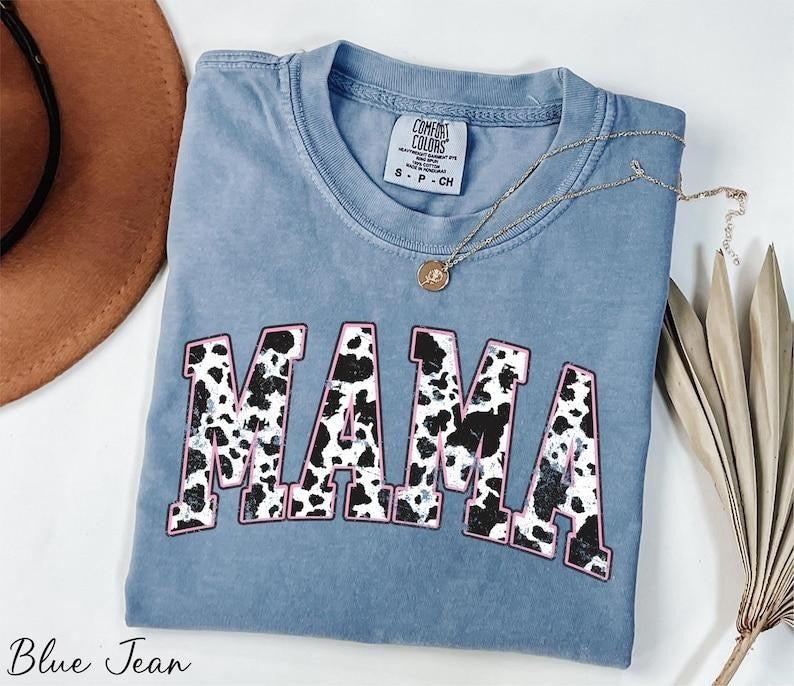 Comfort Colors Mama Pink Cow T-Shirt, Western Mama Tee, Funny Mama Tee, Country Mom TShirt, Retro Mama Tee, Gift for Mom,...