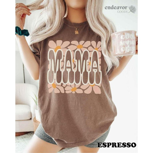 Comfort Colors Mama Shirt Retro Mama Shirt Floral Mama Shirt Mothers Day Gift Abstract Flowers Hippie Mama Birthday Shirt...