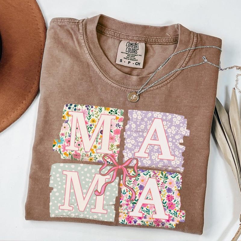 Comfort Colors Mama T-Shirt, Coquette Bow Mama T-Shirt, Floral Mom Shirt, Spring Mama T-Shirt, Springtime Mom Tee,...