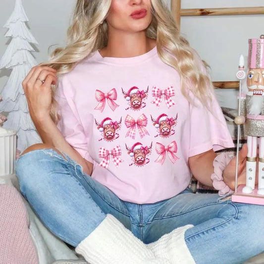 Comfort Colors Pink Highland Cow Coquette Women's Short Sleeve Graphic T-Shirt - Top, Womenswear