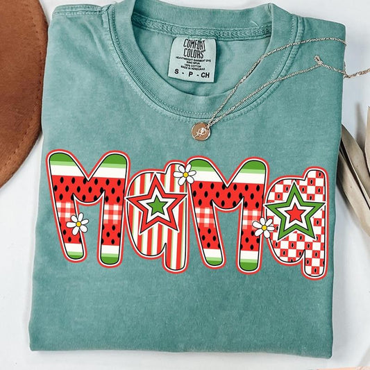 Comfort Colors Preppy Mama Watermelon T-Shirt, Cute Watermelon Floral Mama Shirt, Everyday Shirt, Custom Preppy Mama,...