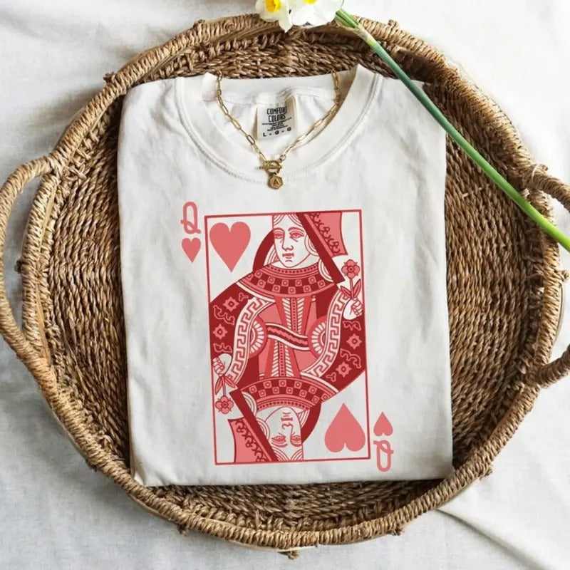 Comfort Colors Queen of Hearts T-Shirt, Mothers Day Gift, Retro Valentine Graphic Tee, Be My Valentine, Feminist Shirt Gift