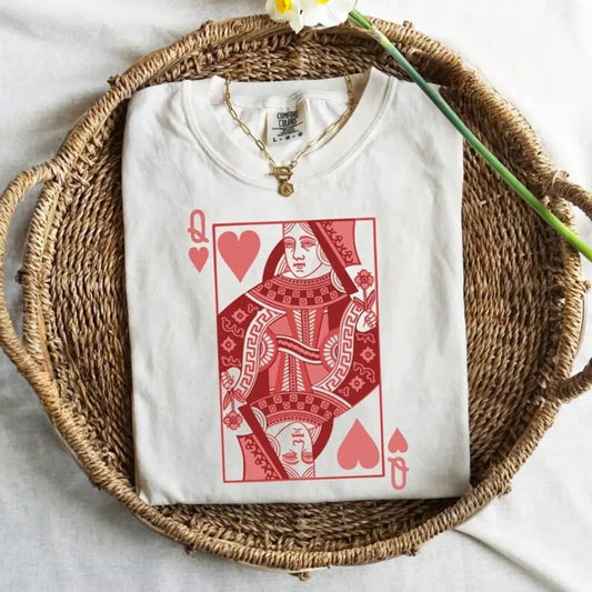 Comfort Colors Queen of Hearts T-Shirt, Mothers Day Gift, Retro Valentine Graphic Tee, Be My Valentine, Feminist Shirt Gift