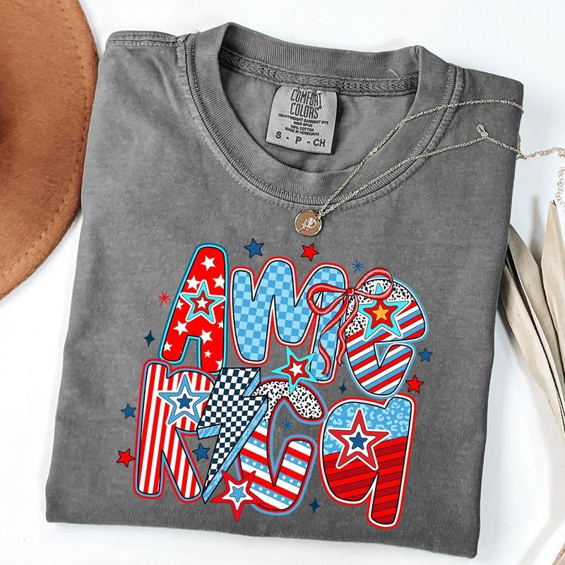 Comfort Colors Retro America Shirt, Patriotic Mama Tee, America Coquette Shirt, 4th Of July T-Shirt Hoodie, Sweatshirt