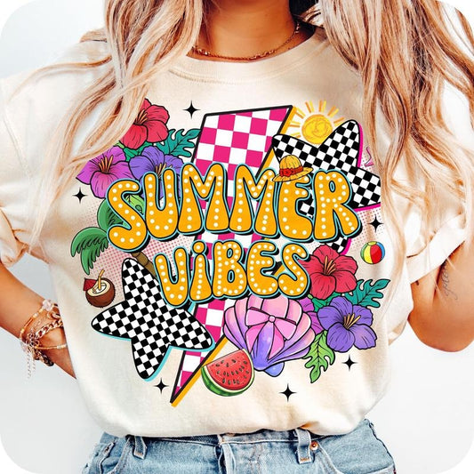 Comfort Colors Retro Summer Vibes T-Shirt, Aloha Summer Vibes T-Shirt, Beach T-Shirt, Tropical Summer Shirt, Summer...
