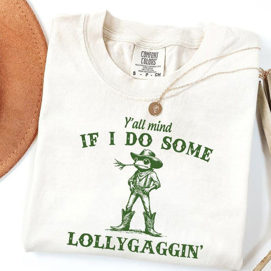 Comfort Colors Retro Y'all Mind If I Do Some Lollygaggin' T-Shirt, Funny Frog Shirt, Frog Cowboy Tee, Fun Meme Shirt,...