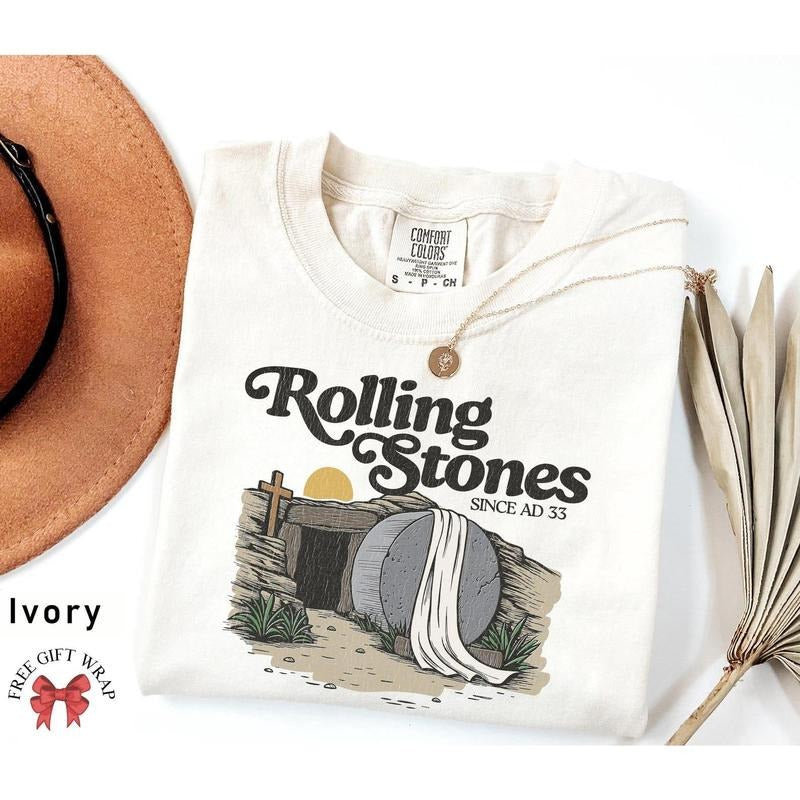 Comfort Colors Rolling Stones T-Shirt, Trendy Easter Clothing, Jesus Christ Shirt, Gift For Christian, Faith-Based Graphic Tee, Gift For Her