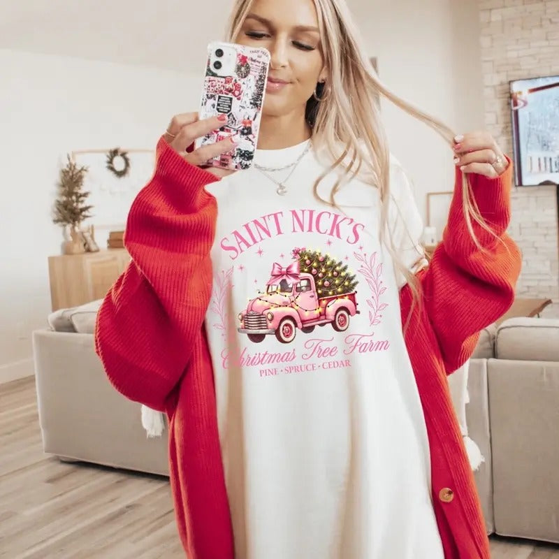 Comfort Colors Saint Nick's Christmas Tree Farm Women's Cotton Graphic T-Shirt - Top, Womenswear