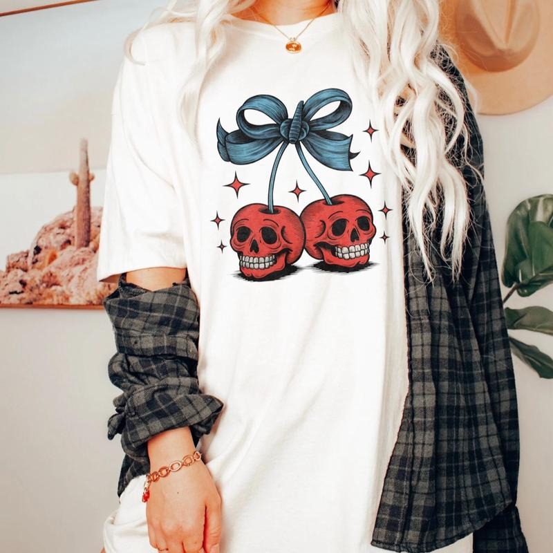 Comfort Colors Skeleton Cherries Women's Short Sleeve Graphic T-Shirt - Top, Womenswear