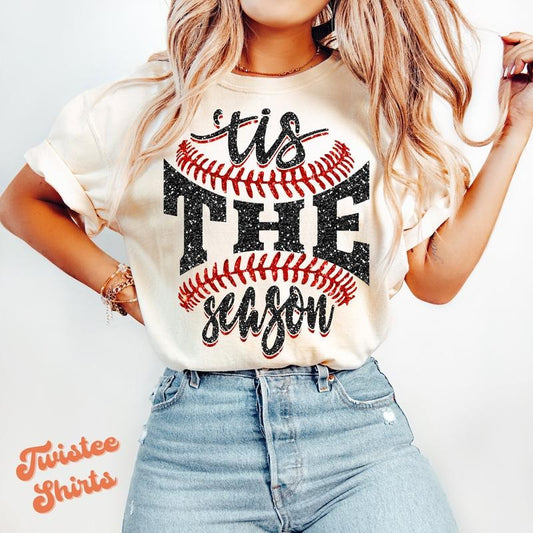 Comfort Colors Sports Game Day T-Shirt - Faux Tis The Season Baseball T-Shirt - Sports Team Mom Family T-Shirt Hoodie,...