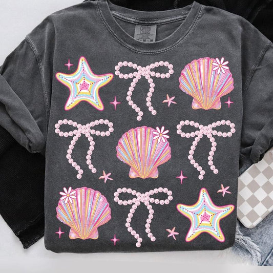 Comfort Colors Summer Clam Coquette T-Shirt, Summer Vibes Pink Clam Shirt, Summer Beach Shirt, Summer Clam Bow T-Shirt...
