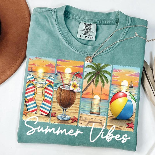 Comfort Colors Summer Vibes T-Shirt, Beach T-Shirt, Hello Summer Shirt, Summer Vacation Shirt, Gift Ideas Hoodie, Sweatshirt