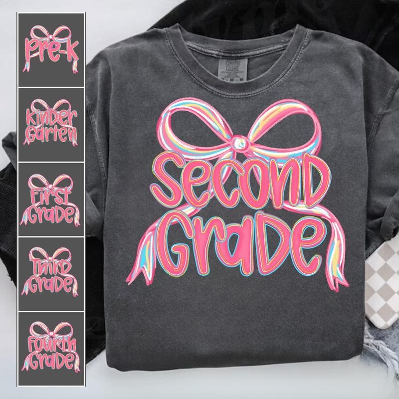 Comfort Colors Teacher Grade Crew Bow Shirt Pastel Neon Grade Shirt Cute Grade Level Tee for Girls Back to School Outfit 2025 GLNXO
