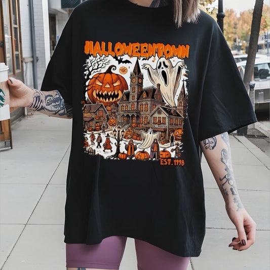 Comfort Colors Vintage Halloweentown Women's Short Sleeve Casual Cotton Graphic Tshirt Est 1978 Halloween Design