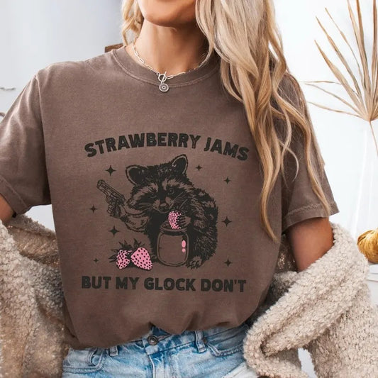 Comfort Colors Women's T-Shirt - Strawberry Jams Graphic Short Sleeve Casual Cotton Tee, Crewneck, Summer Wear - Streetwear, Womenswear, Top