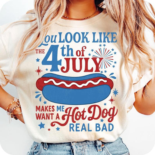 Comfort Colors You Look Like the 4th of July T-Shirt, Retro America Hot dog Shirt, Funny 4th July Shirt, USA T-Shirt, Fourth of July, Independence Day