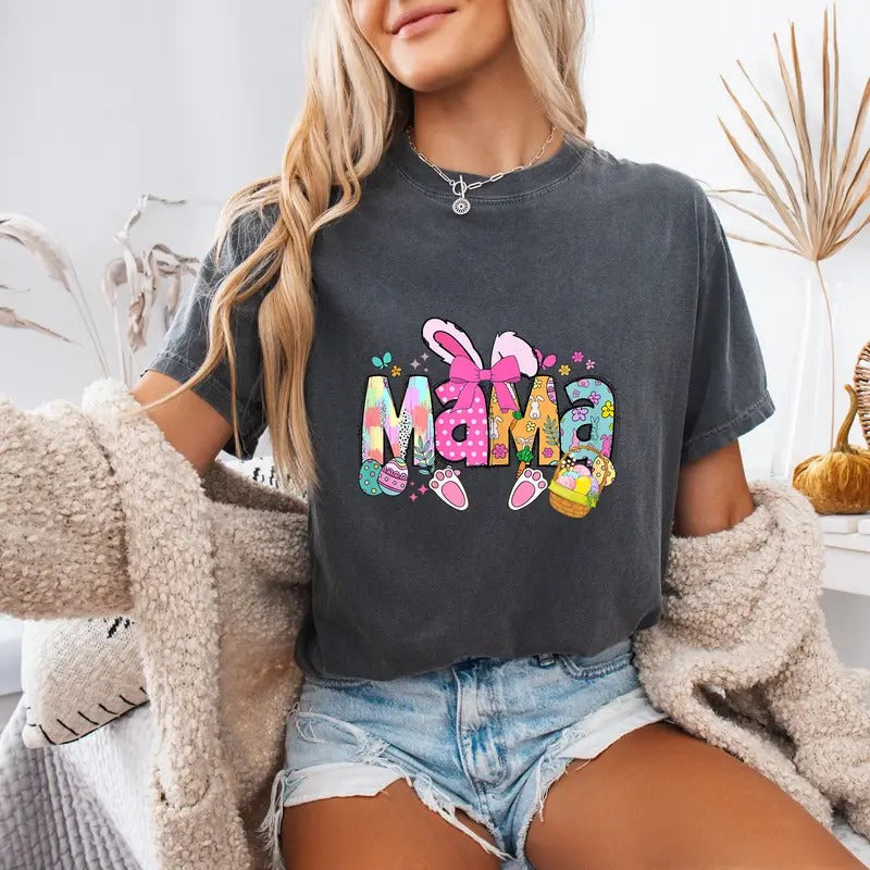 Comfort Mama Coquette Bow Bunny Easter Funny Mom Mommy Happy Easter T-Shirt Hoodie, Sweatshirt | InkThreadWorks.com