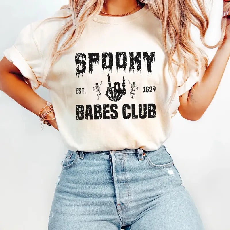 Comfort colors Spooky babes club short sleeve casual cotton graphic tshirt