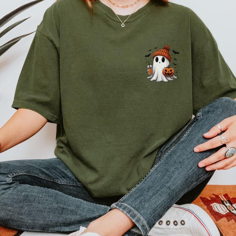 Comfort colors cute pocket ghost short sleeve casual cotton graphic tshirt