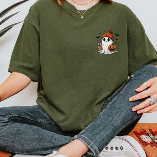 Comfort colors cute pocket ghost short sleeve casual cotton graphic tshirt