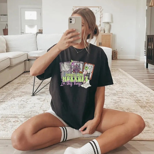 Comfort colors horrors in this house short sleeve casual cotton graphic tee