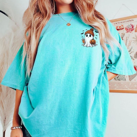 Comfort colors pocket ghost short sleeve casual cotton graphic tee