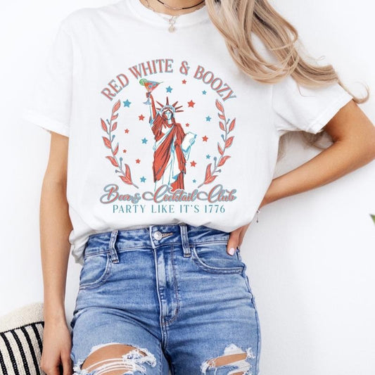 Comfort colors red white and boozy short sleeve cotton casual graphic tshirt