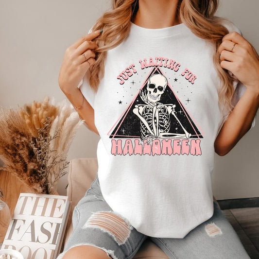 Comfort colors waiting for Halloween short sleeve casual cotton graphic tshirt