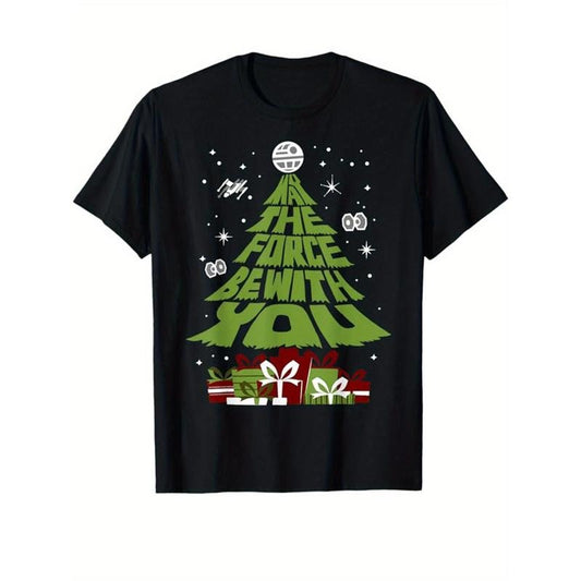 Comfortable and breathable high-quality men's crewneck T-shirt, Christmas tree print men's cotton T-shirt, graphic T-shirt men's Christmas outdoor clothing, men's clothing gifts Made in USA