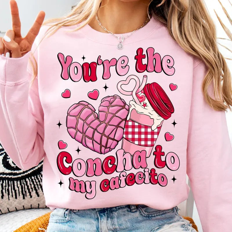 Concha Valentine Tshirt Sweatshirt, Mexican Valentine Sweatshirt, Conchas Pan Dulce Heart, Valentine Mexican Food, Unisex...