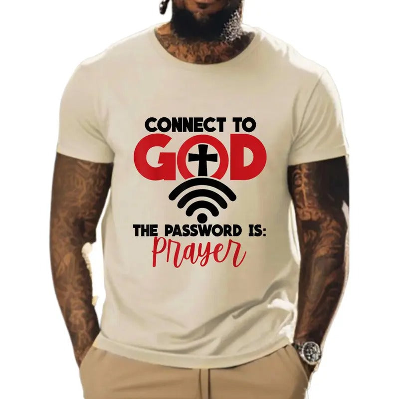 Connect To God The Password Is Prayer Tee Pure Cotton Casual Street Style Crew Neck Short Sleeve T-Shirt Tops Trendy For...