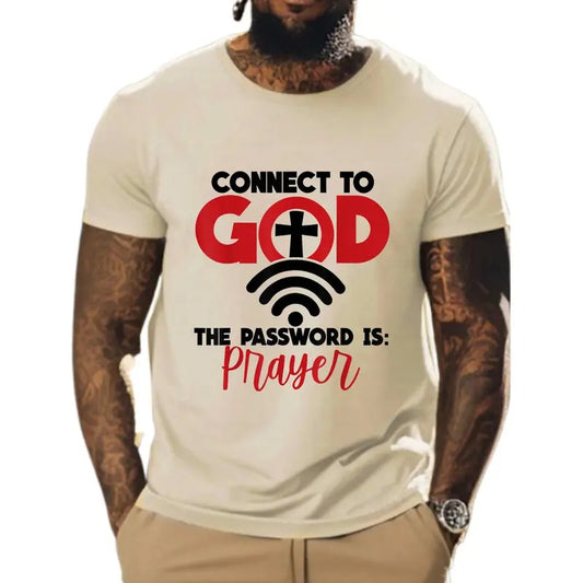 Connect To God The Password Is Prayer Tee Pure Cotton Casual Street Style Crew Neck Short Sleeve T-Shirt Tops Trendy For...