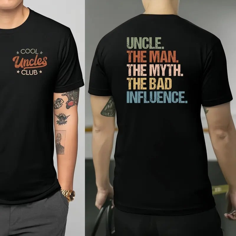Cool Uncles Club The Man Myth Double Sides Shirt - 100% Cotton, Casual Design, Perfect Gift for Uncle, Perfect for Spring...