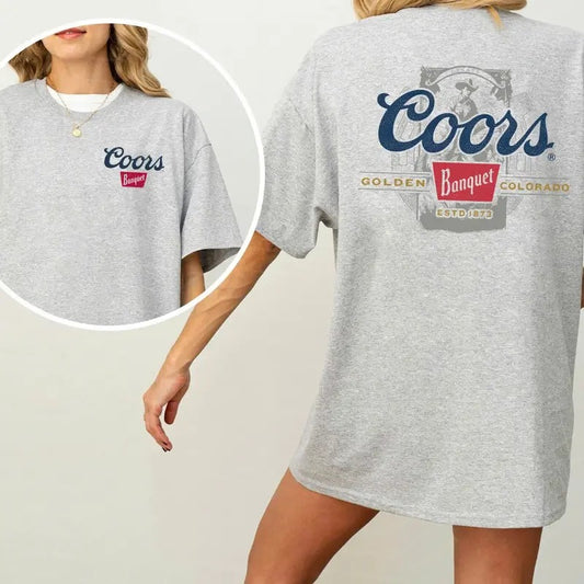 Coors Banquet Beer Graphic 2-Sided Shirt for Men and Women, Vintage Unisex Cowboy Tee, Drink T-shirt, Country Cowgirl Tshirt, Cotton Casual Womenswear