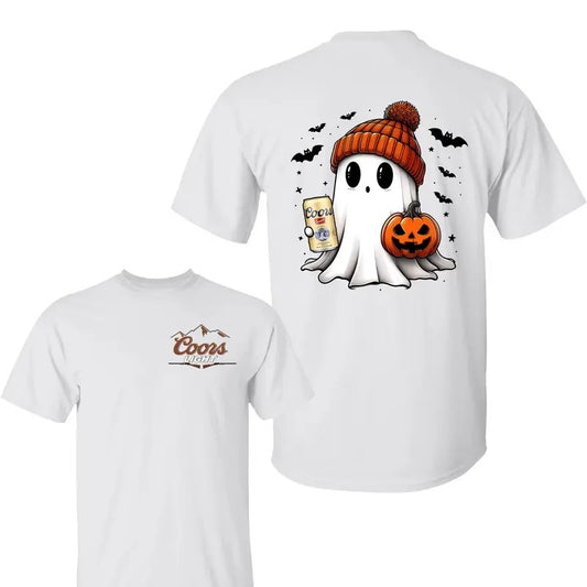 Coors Light Ghost Cute Pumpkin Halloween T-Shirt , Coors Light Shirt, Halloween Shirts, Unisex Classic Cotton Tee with 2 Sided Graphic Print in All Sizes, For Women, For Men