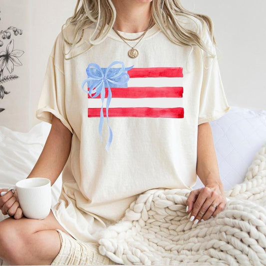 Coquette 4th Of July Tshirt, American Flag Shirt, Women's Shirt, Retro 4th Of July Shirt, Trendy Summer Shirts, Coquette Bow Tee, Unisex T-Shirt, Gifts For Friend, Short Sleeve Tee Shirt, Gifts For Birthday Fathers Day Christmas Anniversary