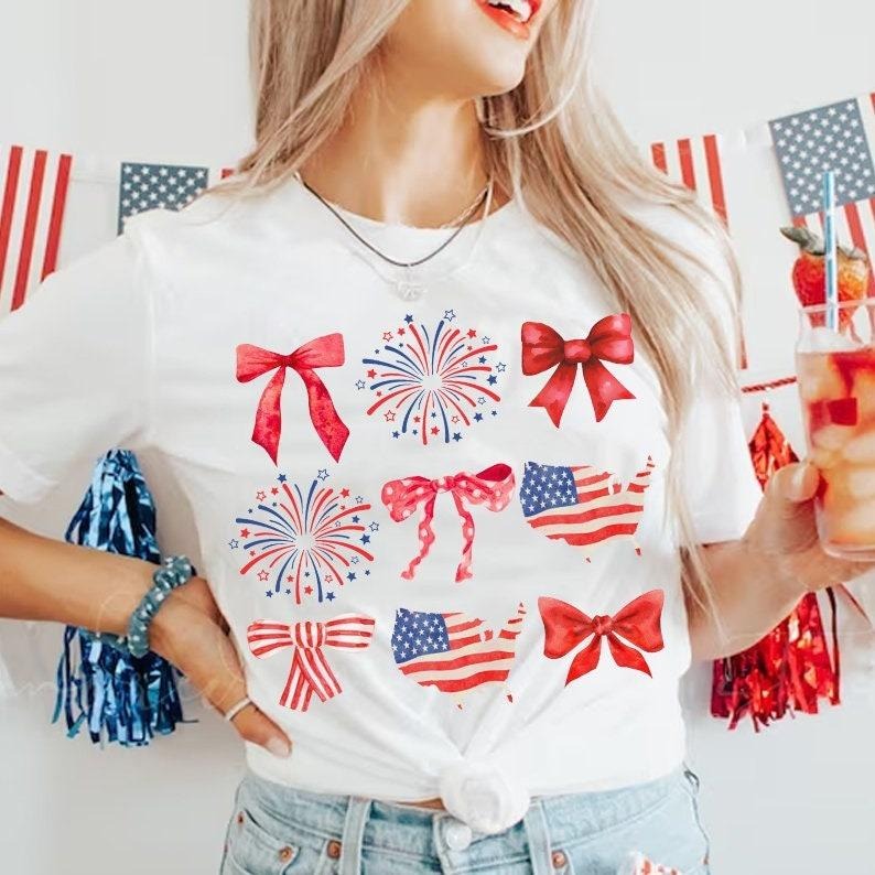 Coquette American Flag Shirt, American Girl Shirt, Coquette Bow, 4th of July Shirt, America Shirt, Freedom, American Flag Shirt Gift
