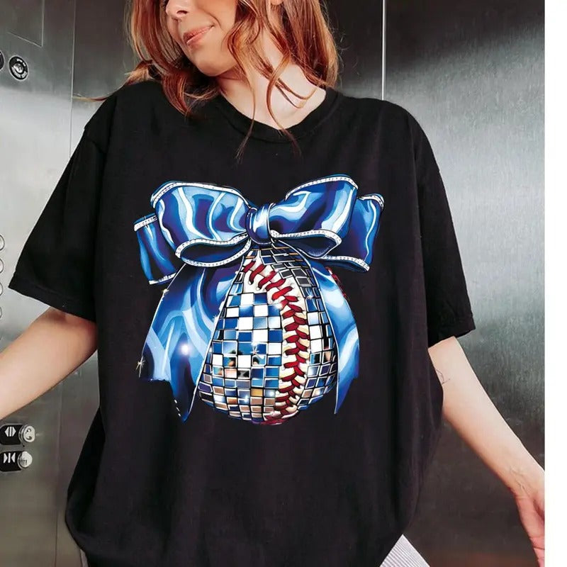 Coquette Baseball Shirt, Baseball Bow Shirt, Retro Baseball Shirt, Disco Baseball Shirt, Sports Shirt, Hoodie, Sweatshirt