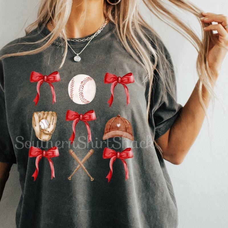 Coquette Bow Baseball Collage T shirt  | Pepper comfort colors t shirt Hoodie, Sweatshirt | InkThreadWorks.com