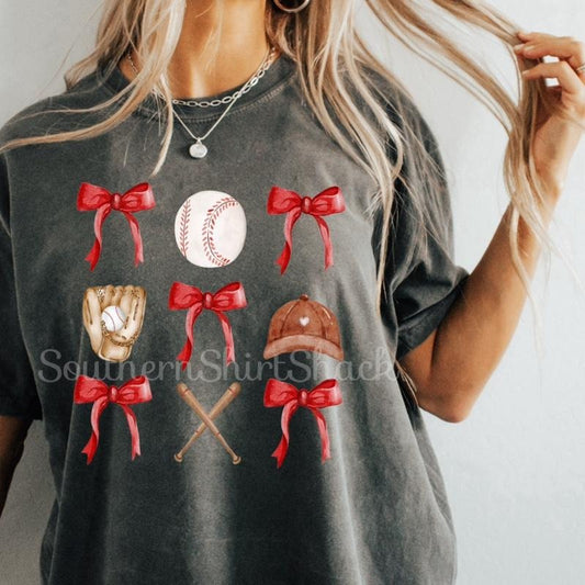 Coquette Bow Baseball Collage T shirt  | Pepper comfort colors t shirt Hoodie, Sweatshirt | InkThreadWorks.com