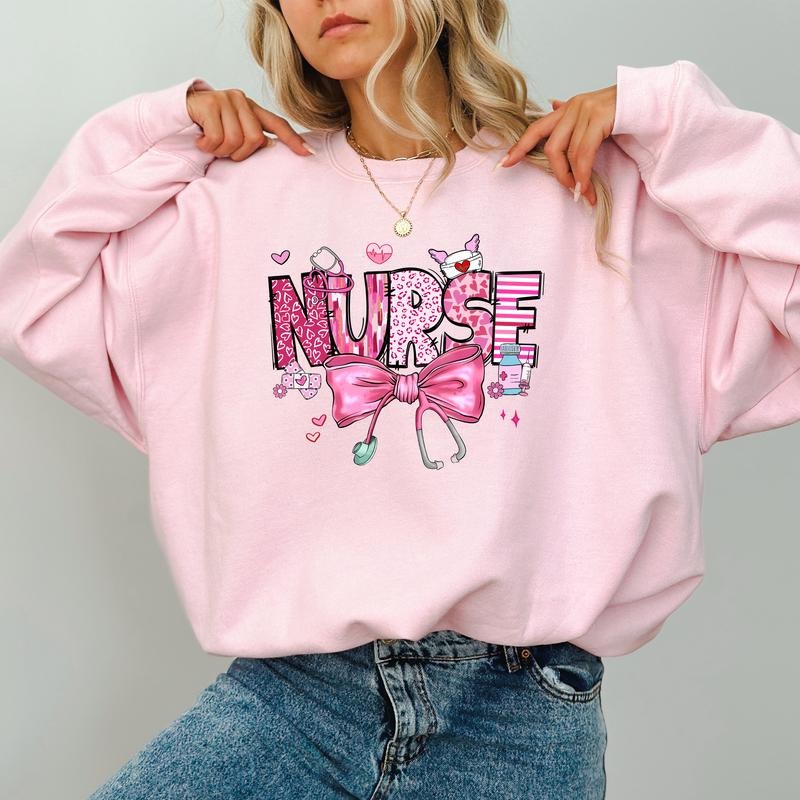Coquette Bow Nurse Sweatshirt,  Cupids Favorite Nurse Crewneck, Nursing Long Sleeved Pullover, Gift for Nurse Ideas...