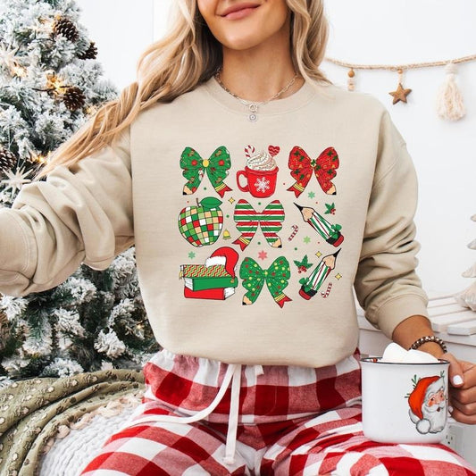Coquette Bow Teacher Christmas Sweatshirt, Very Merry Teacher T-shirt, Santa's Favorite Teacher Tee, Christmas Teacher...
