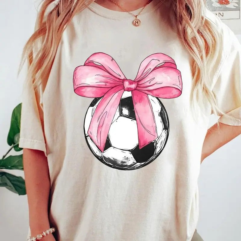 Coquette Bows Soccer Shirt, Soccer Shirt, Soccer Mom Shirts, Soccer Lover Shirt Gifts, Bow Tee, Full Sizes, Full Colors,...