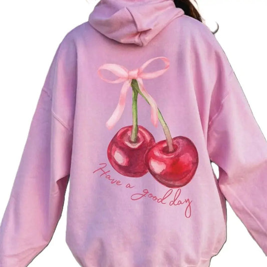 Coquette Cherry Hoodie Have A Good Day Hoodie Words on Back Coquette Bow Trendy Ribbon Shirt Cute Coquette Pullover Tee,...